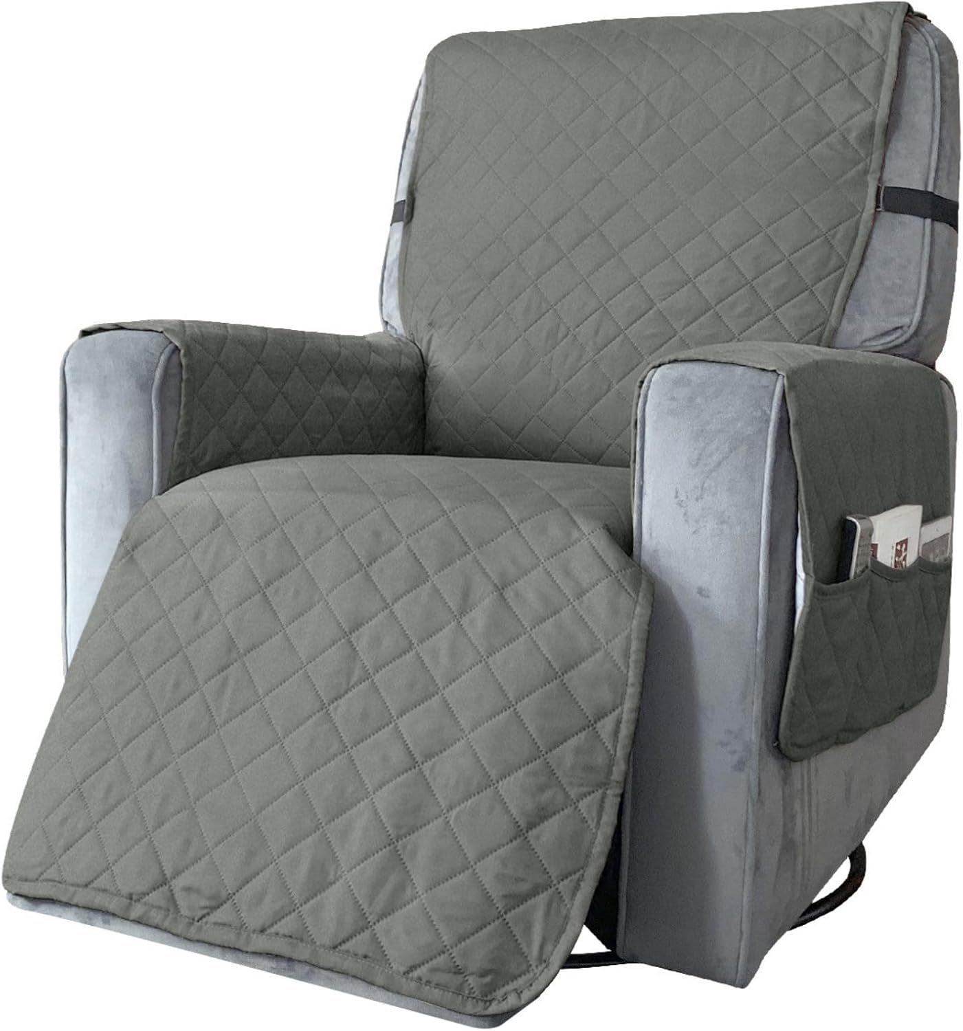 Recliner Chair Cover Pad, Waterproof Recliner Chair Covers with 6 Side Pockets, Washable Sofa Slipcovers Sofa Protectors with Adjustable Elastic Straps, Armchair Sofa Cushion,Burgundy,L