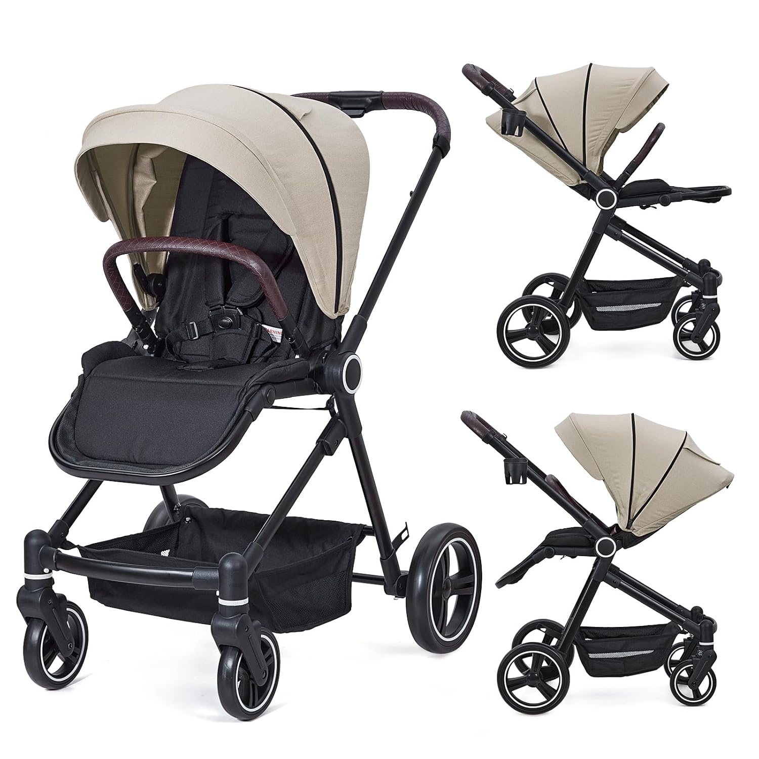 Foldable Baby Stroller, High Landscape Pushchair for Newborn, Toddler, Convertible Infant Pram with Reversible Backrest, Storage Basket, Adjustable Footrest & Canopy, Cup Holder, Cream Foldable Baby Stroller, High Landscape Pushchair for Newborn, Toddler, Convertible Infant Pram with Reversible Backrest, Storage Basket, Adjustable Footrest & Canopy, Cup Holder, Cream
