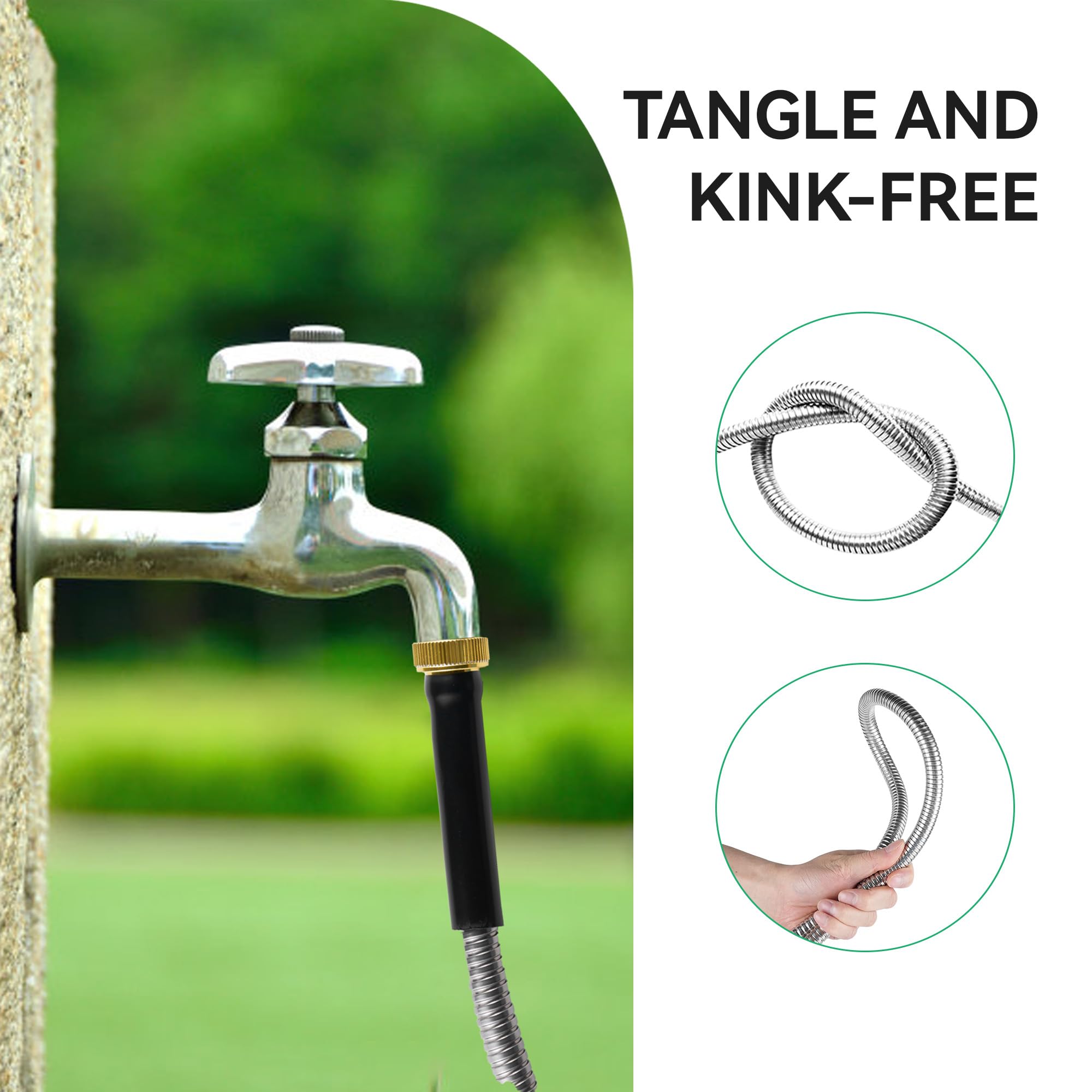 Yofidra 3ft Stainless Steel Metal Garden Hose, Silver, No Kink, Leakproof, Flexible, Rust-Resistant, Indoor/Outdoor, 1-Pack