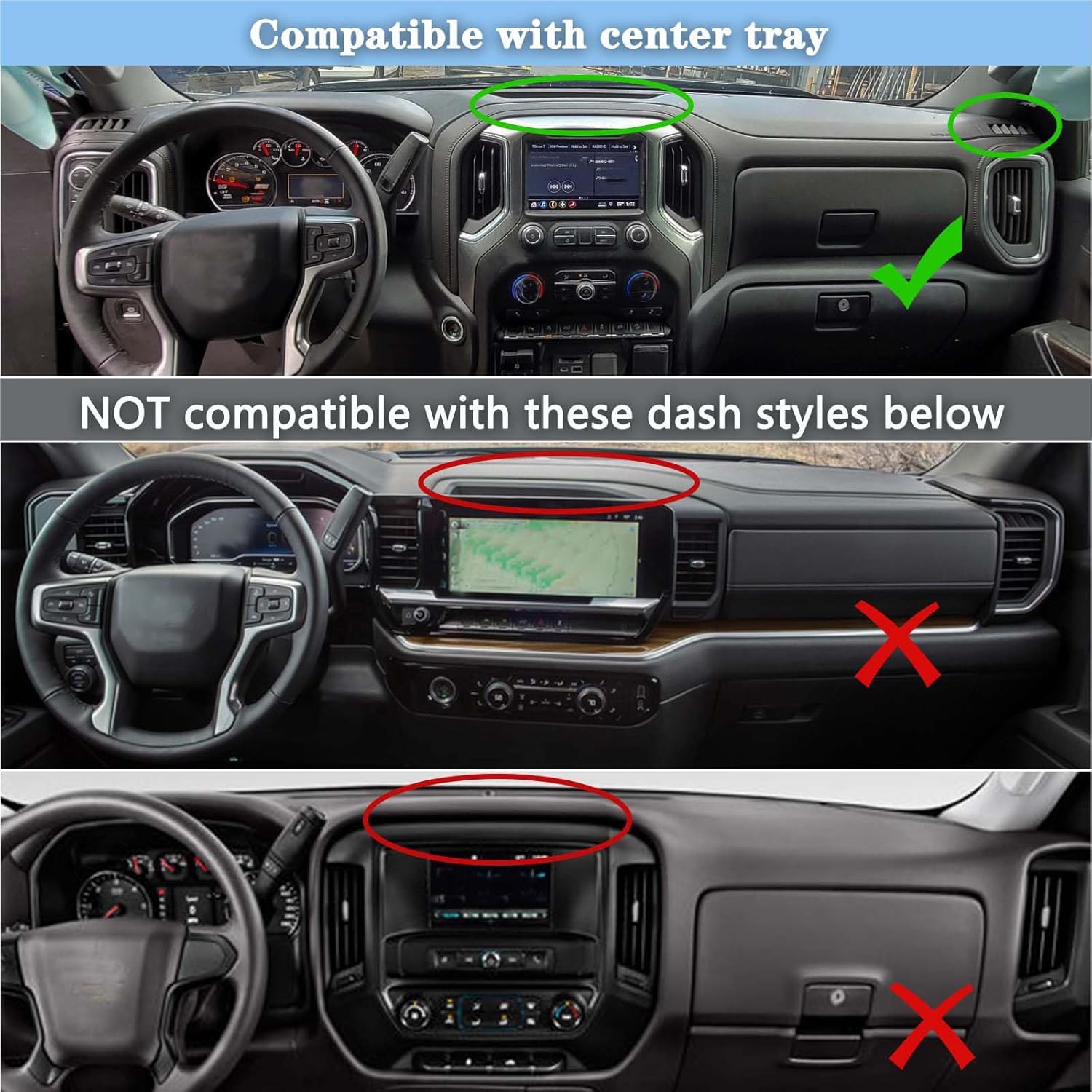 Dash Cover Compatible with 2019-2025 Chevy Chevrolet Silverado 1500 2500HD 3500HD, 2019-2023 GMC Sierra 1500 2500HD 3500HD w/o HUD Dashboard Mat Center Console Cover Protector Silverado Accessories
