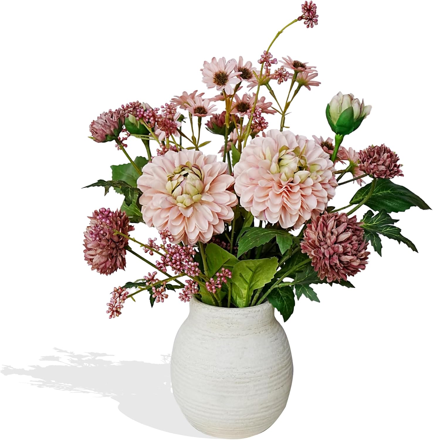 Jahe Fake Flowers Mixed Bouquet, Artificial Flowers with Paper Pulp Planter, Silk Faux Flowers with Vase Home Decor Arrangement, Office Dining Living Room Decor, Table Centerpieces, Nude Pink