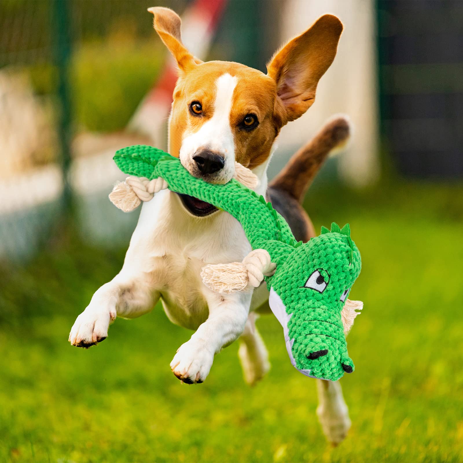 Christmas Dog Squeaky Toys - Tough Plush Crocodile With Santa Hat For Puppy, Small, Medium & Large Dogs - View #2