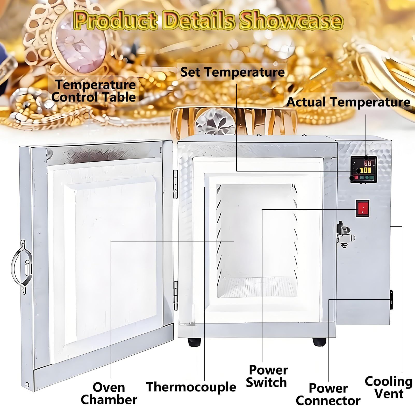 1500 W Forno a Muffola da Laboratorio per Ceramica, con Display della Temperatura e Temperatura Massima di 800 °C (1472 °F) per Creazione di Gioielli e Fusione di Metalli