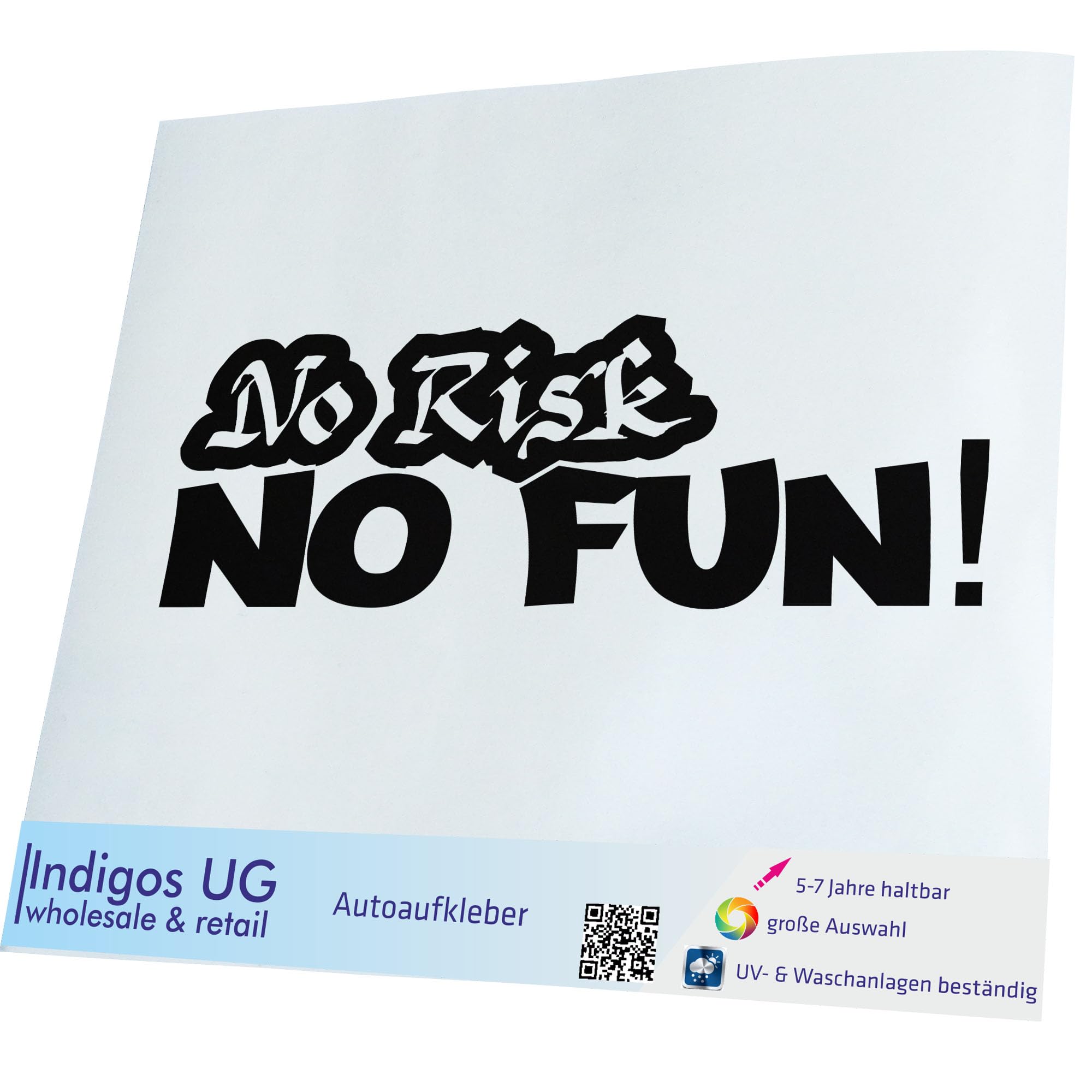 Adesivo Per Auto JDM 'No Risk No Fun' - Indigos UG, Die Cut, 190x60 Mm, Pellicola UV Resistente Per Auto, Laptop, Vetri - 2