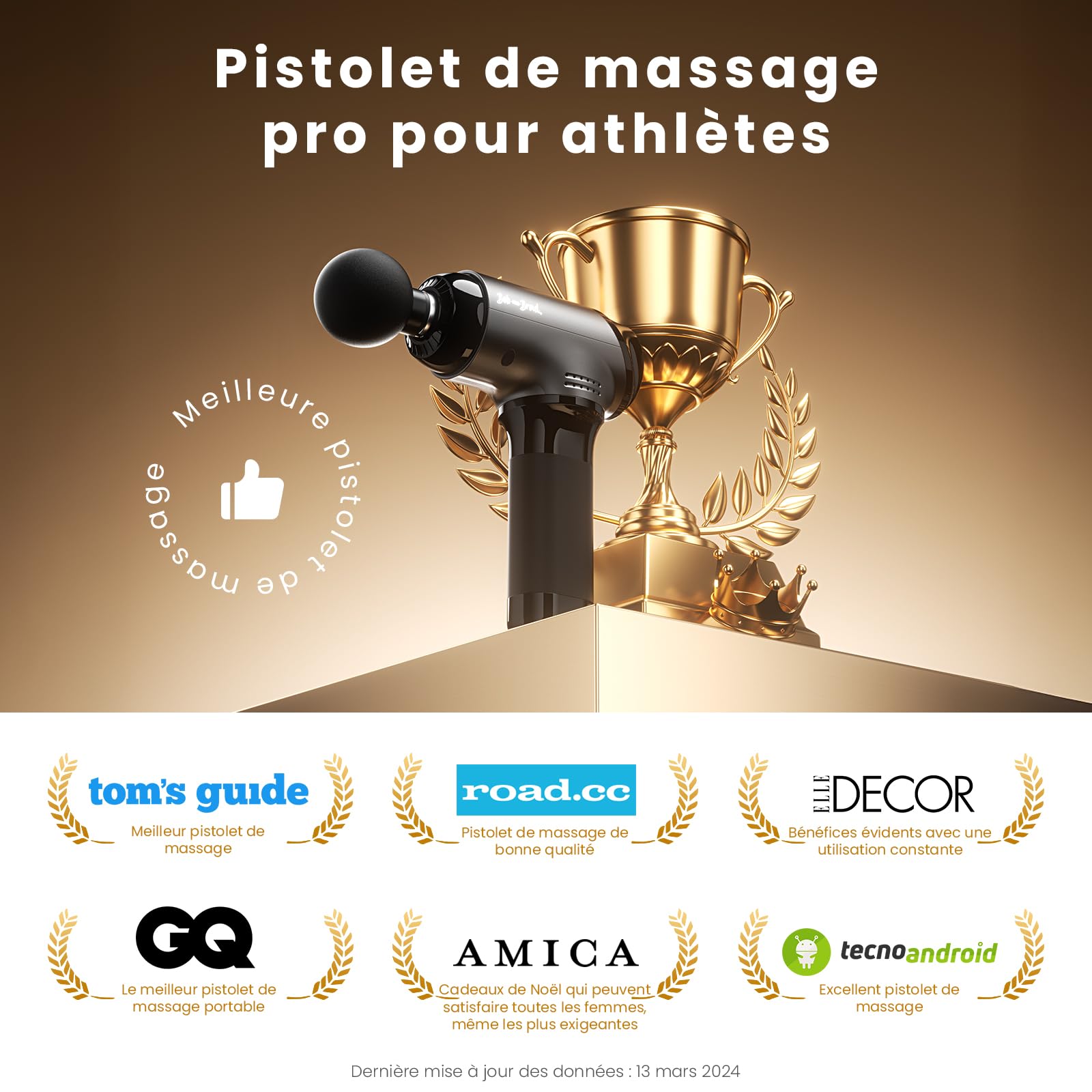 Bob and Brad T2 Pistolet de Massage Musculaire, Massage Gun Tissus Profonds avec Batterie 4000mAh, Pistolet Masseur Portable & Appareil de Massage pour la Récupération Sportive & le Bureau