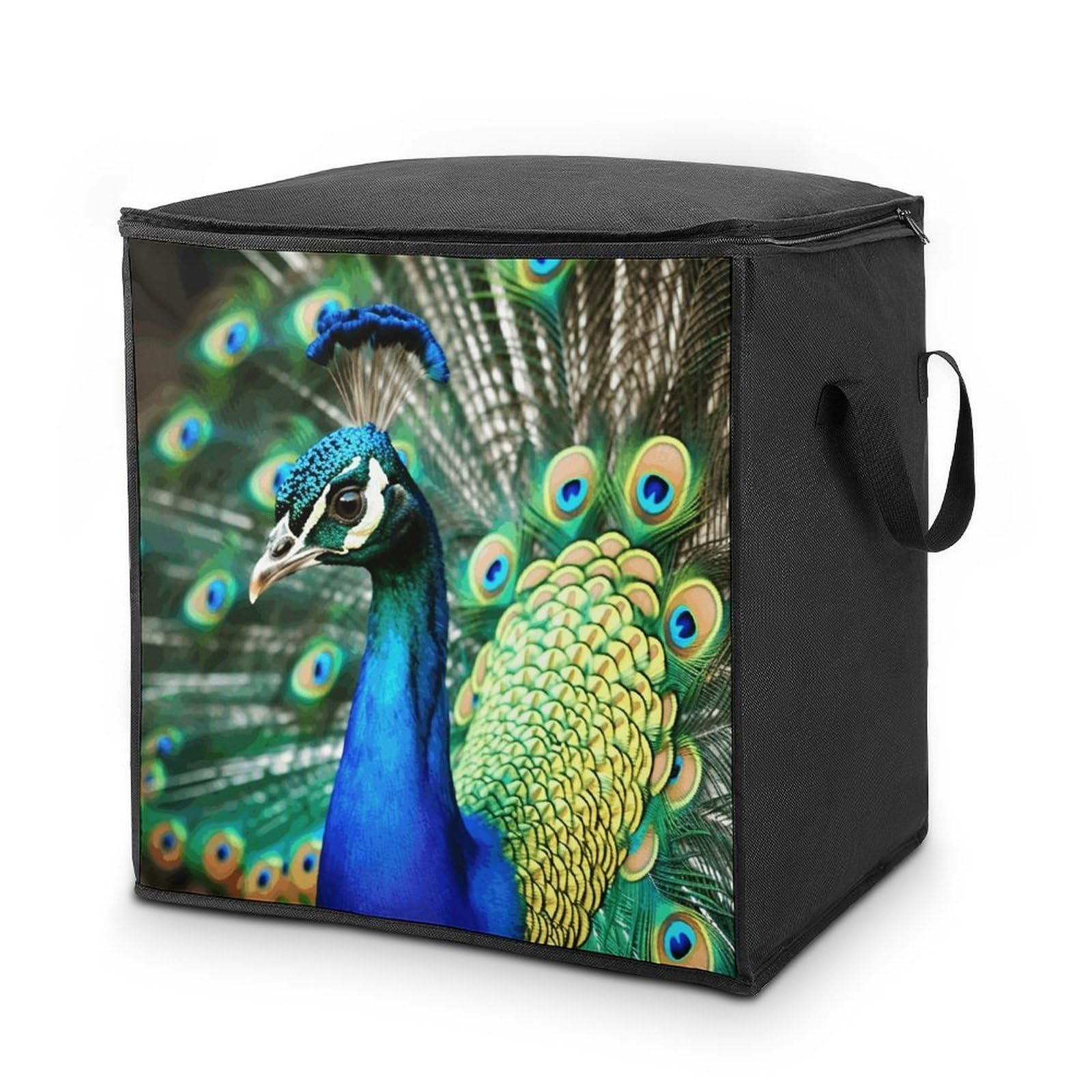 Beautiful Peacock Storage Bags Comforter Quilt Blanket Clothes with Zipper & Handles Easy to Fit King Size Comforter Set Closet Under Bed Organizer for Dorm Pillows Bedding 70L