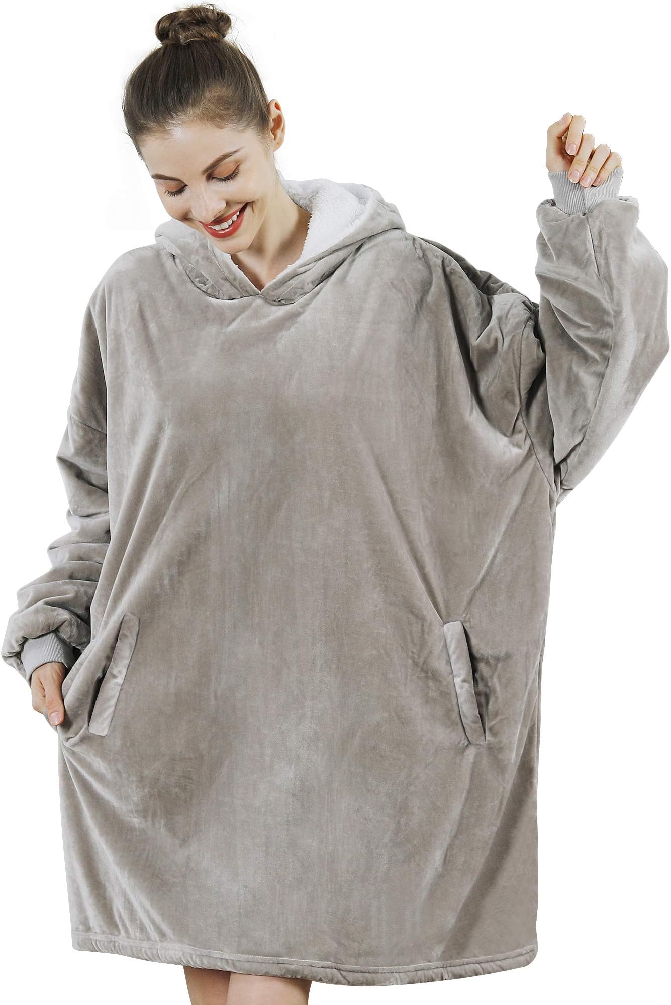 AmyHomie Blanket Sweatshirt, Oversized Sherpa Hooded Sweatshirt,Wearable Fleecehug Hoodie Blanket with Pocket for Adults & Kids & Teen