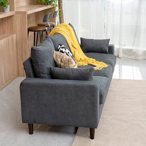 Miniatura 28 de Panana Sofá de 2 plazas para sala de estar, sofá moderno de tela de lino, sofá de 2 asientos para apartamento y espacio pequeño Marrón,Gris