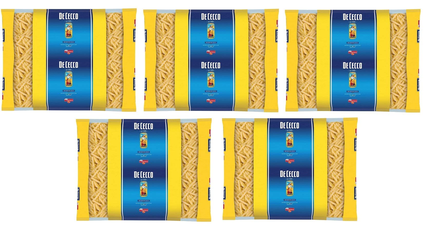 5x De Cecco Penne Lisce Pasta di Semola di Grano Duro Hartweizengrieß Pasta 100% Italienische Pasta Kurze Pasta Packung mit 3Kg