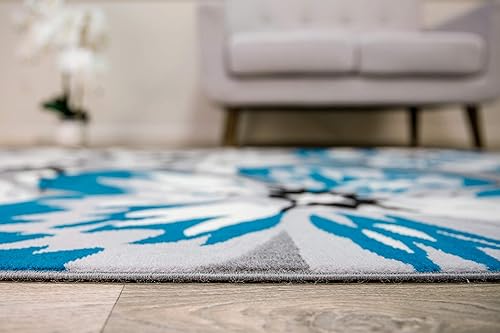 Miniatura 3 de Alfombra moderna con círculos florales., Polipropileno, Azul, 5' x 7'