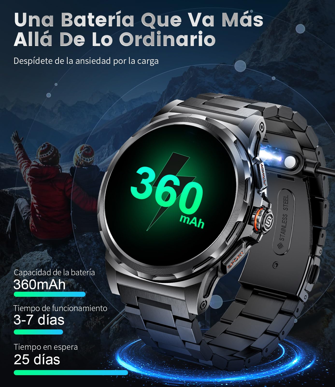 LIGE Reloj Inteligente Hombre 1.43" Bluetooth, IP68, 120+ Modos, 360mAh | Pantalla AMOLED HD, Monitoreo Salud 24/7, Llamadas y Notificaciones, Personalizable, Compatible Android/iOS