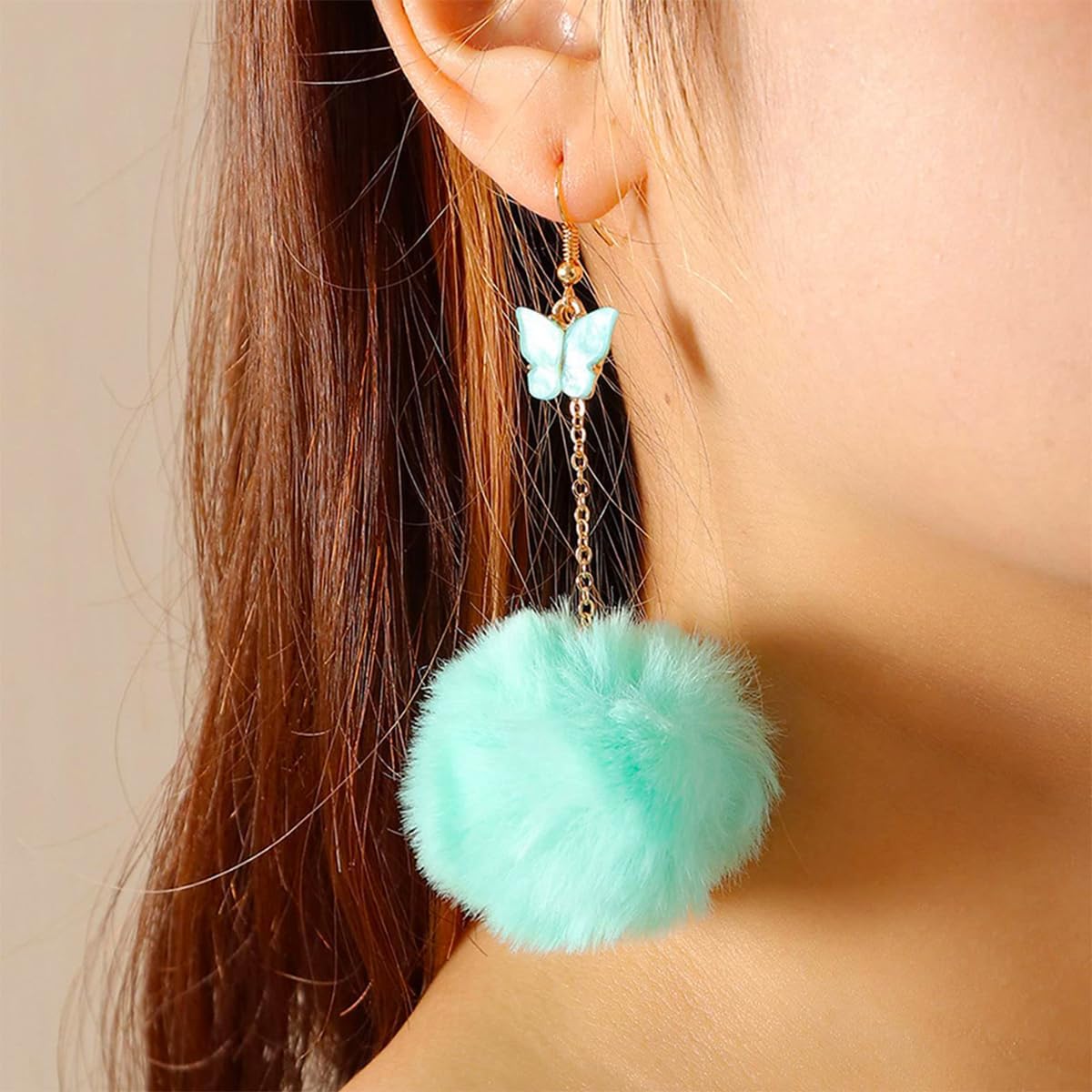 Butterfly Pom Pom Earring for Women Faux Fur Fluffy Tassel Drop Dangle Earrings For Winter Cute Christmas Jewelry Stocking Stuffers - Image 2