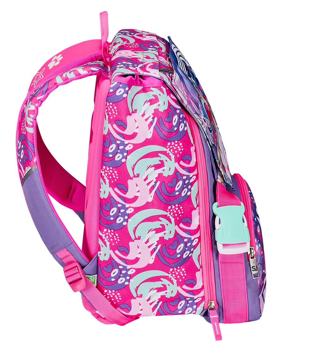 Seven Zaino Scuola SJ GANG CUCCIOLI, Rosa, Estensibile tramite Zip, Bambina + Portapenne + Astuccio 3 zip