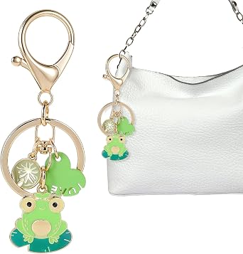 Cute Frog Keychain, Alloy Frog Decor Inspirational Key Chains Gifts for Women Backpacks Bags Purse Car Key Ring Accessories