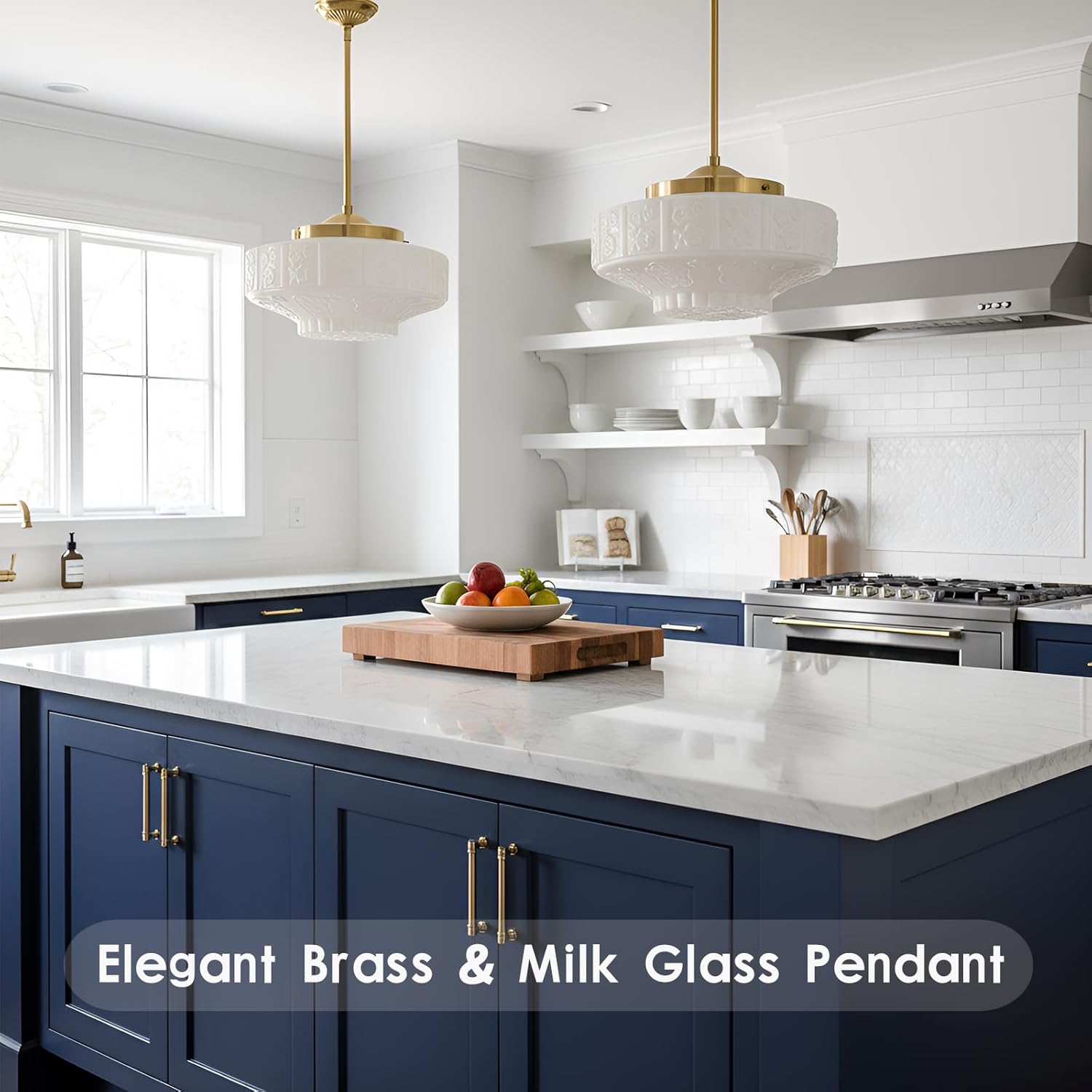 Vintage Milk Glass Pendant Light Fixture, 11.8" White Flowers Glass Chandelier, Antique Pendant Lights for Kitchen Island Lighting, Hallway, Bedroom, Dining Room, E26 Bulb Included (White, 11.8)