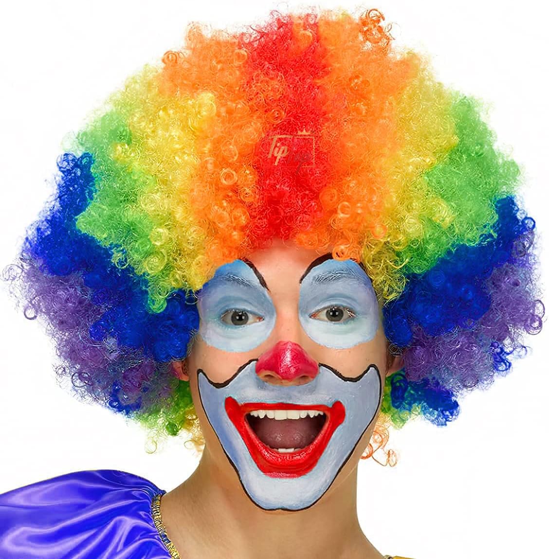 TIPTOP DECORATION Premium Curly Clown Joker Malinga Unisex Funky Hair Wig (Multi-Color Rainbow)