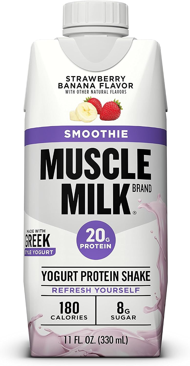 Muscle Milk Smoothie Protein Yogurt Shake, Strawberry Banana, 20g Protein, 11 Fl Oz (Pack of 12