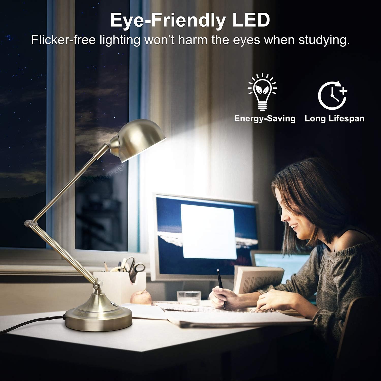 Mlambert 3-Color in 1 LED Desk Lamp with USB Charging Port, Swing Arm, Fully Dimmable, Eye-Caring Task Lamp, Touch Control Brass Metal Architect Drafting Table Lamp for Bedside, Office, Work, Reading
