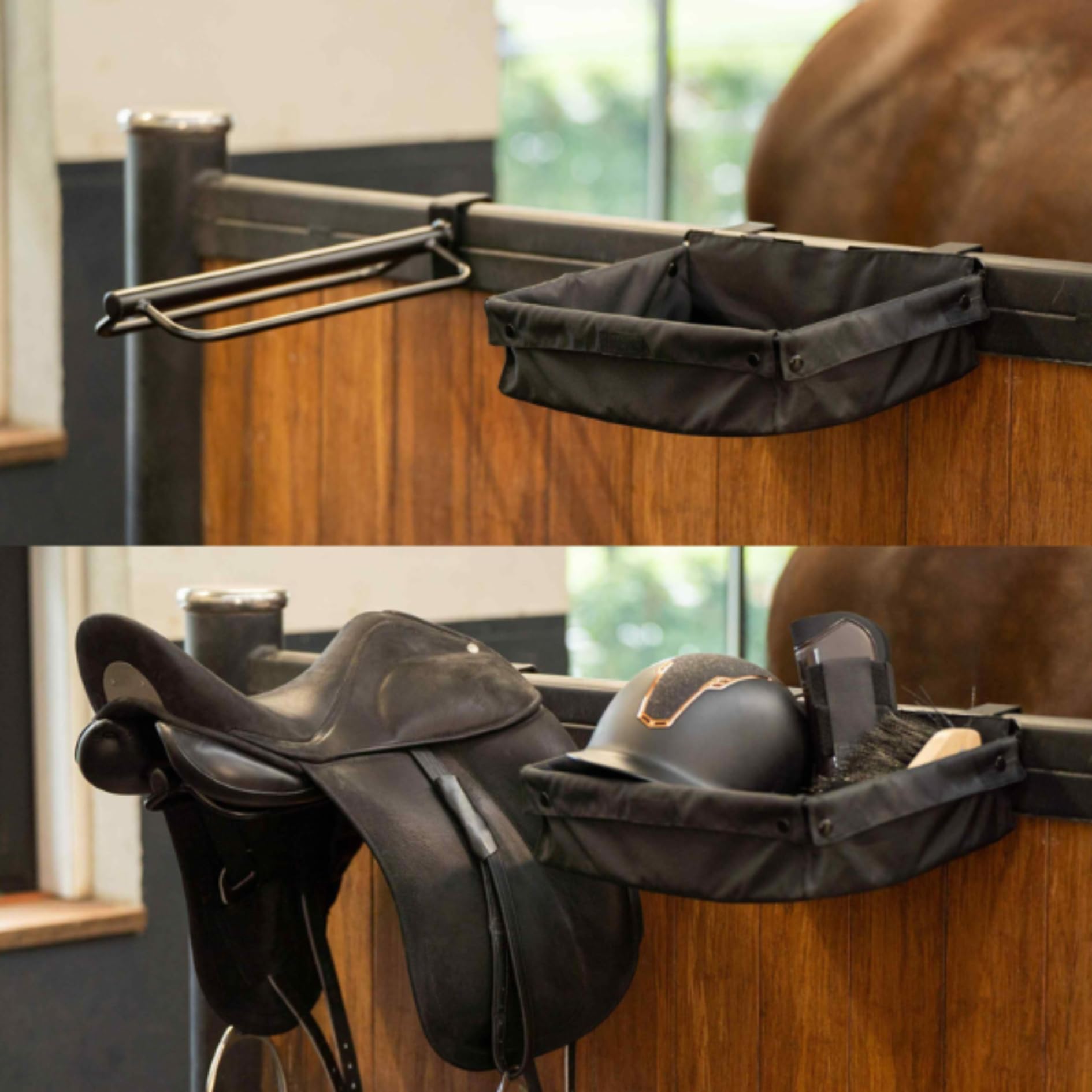 RL24 - Sattelwagen IRHCarry Light Imperial Riding mit Trensenhalter & Geländeräder – klappbar & bis 20 kg belastbar – Sattelhalter & Korb sind abnehmbar – Gun Metal Metallic – Stallzubehör