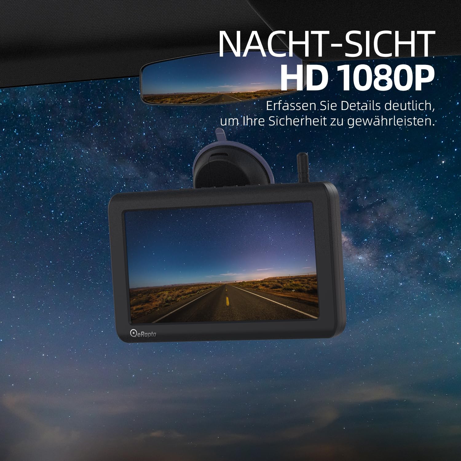 eRapta Magnetisch Solar Rückfahrkamera Kabellos 7" 1080P Monitor 9600mAh Akku IP69K Wasserdicht für Auto LKW Van RV