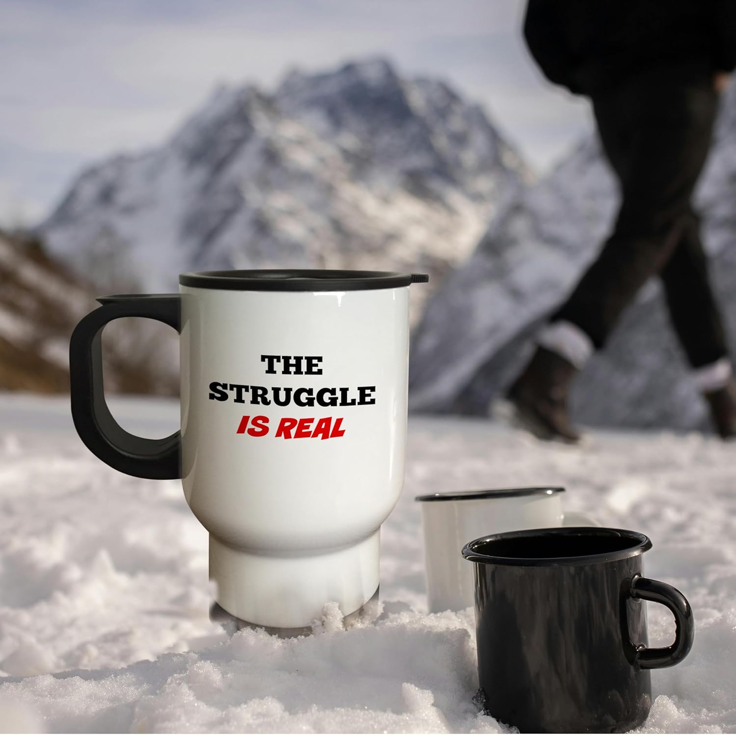 3dRose The struggle is real-Travel Mug, 14 oz, Stainless Steel, White