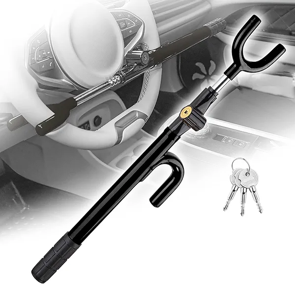 CARTMAN Vehicle Steering Wheel Lock Car Anti Theft Security Lock with Adjustable Length Fit for Cars Trucks Vans and SUVs, Black