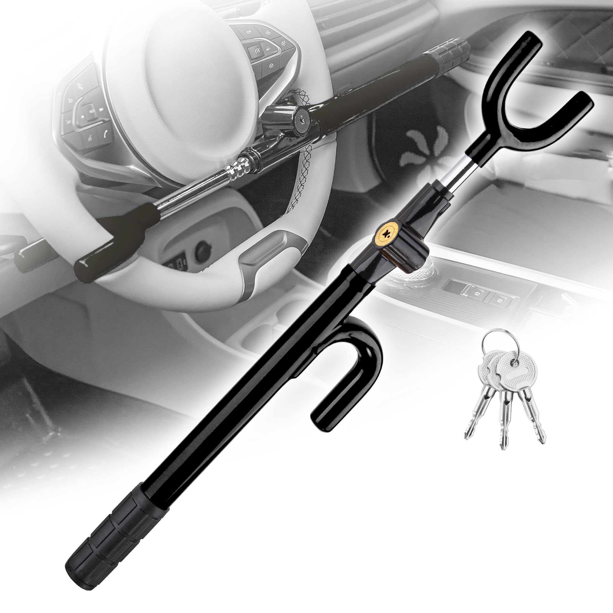 CARTMAN Vehicle Steering Wheel Lock Car Anti Theft Security Lock with Adjustable Length Fit for Cars Trucks Vans and SUVs, Black