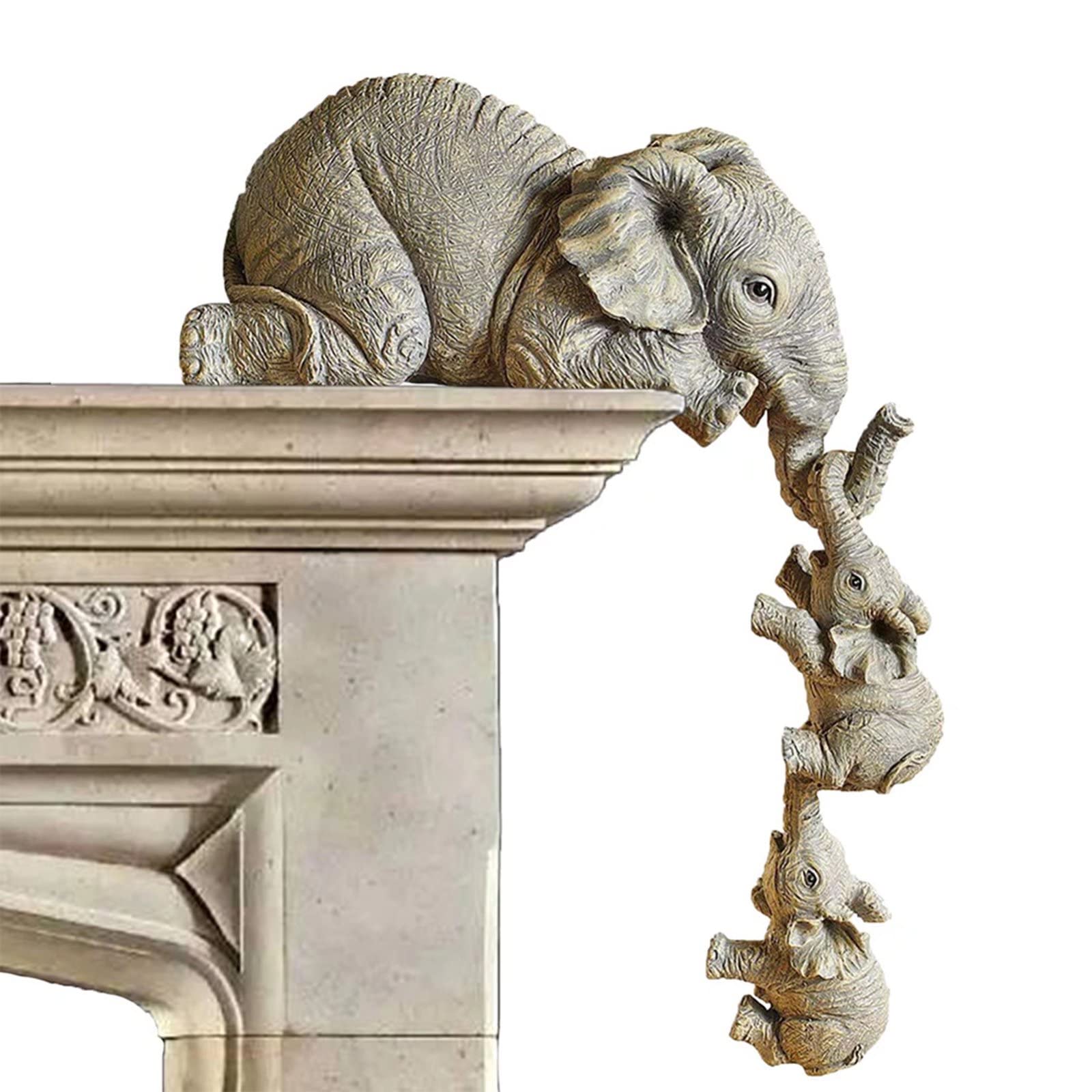Lot de 3 statues d'éléphants en résine, sculpture d'éléphants porte-bonheur à suspendre au bord d'une étagère ou d'une table, décoration de bureau à domicile, meilleur cadeau