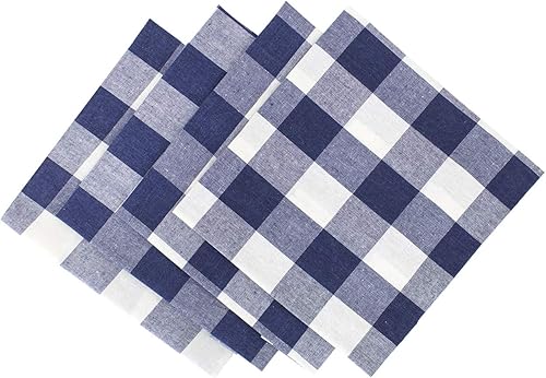 Fennco Styles Country Buffalo - Servilletas de tela suave a cuadros de 20 x 20 pulgadas, juego de 4 servilletas de cena azul marino para uso diario,