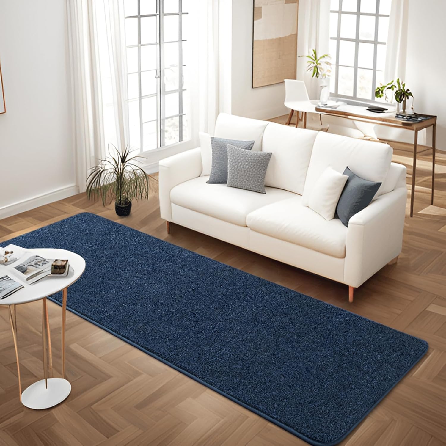 2x6 Hallway Runner Rug, Navy Blue Bedside Area Rugs for Bedroom, Non Slip Soft Modern Memory Foam Carpet, Low Pile Washable Carpets for Entrance Kitchen Laundry Living Room Decor