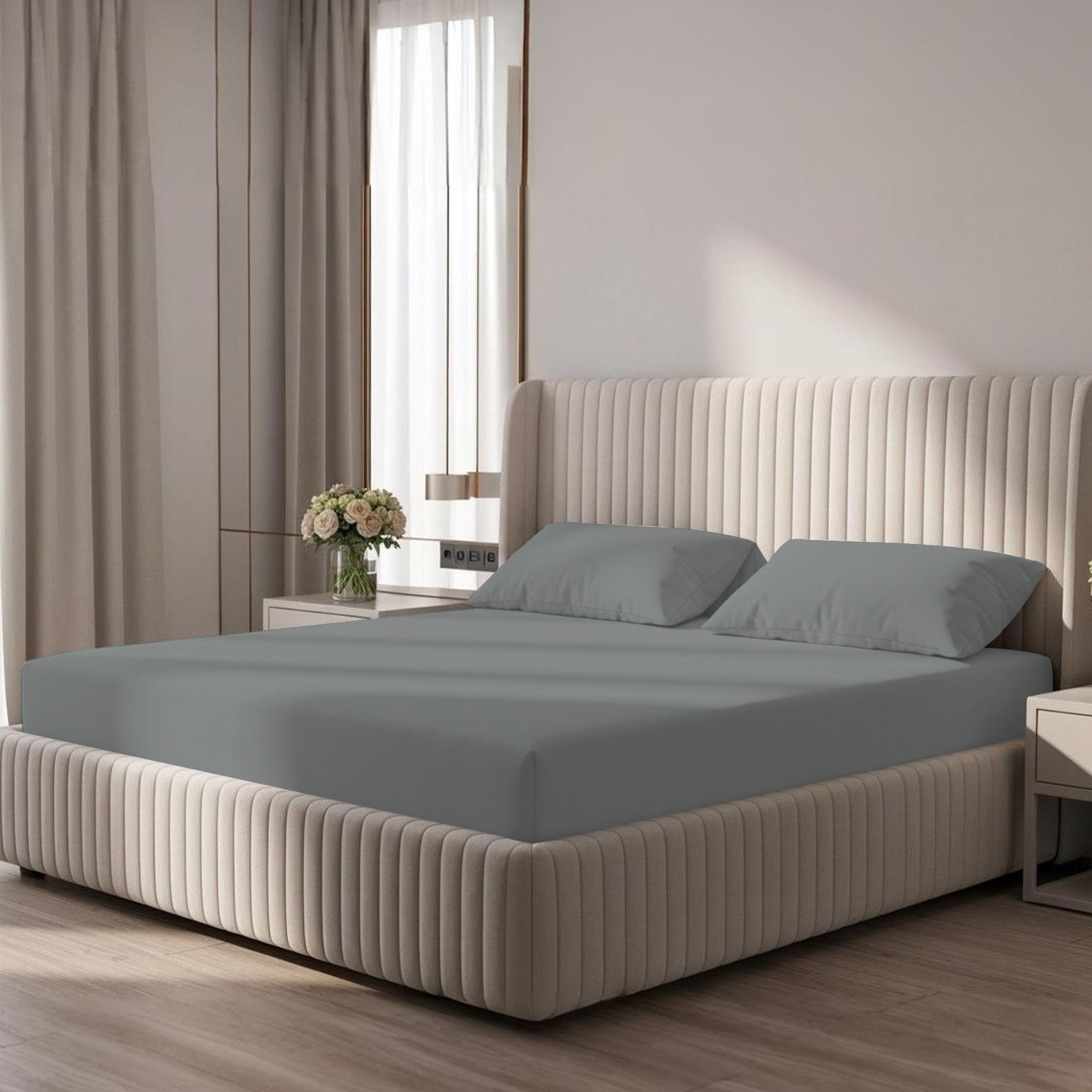 100% Egyptian Cotton 400TC 3PC Super King Fitted Sheet Set, 25cm Deep Pocket