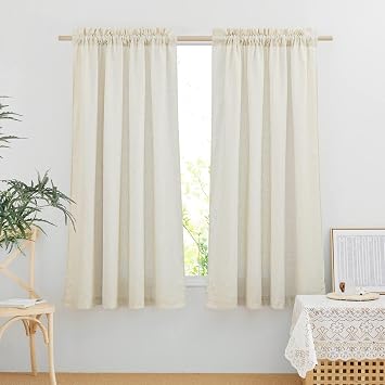 NICETOWN Flax Linen Blend Curtains & Drapes for Bedroom, Rod Pocket Semi Sheer Curtain Drapes Privacy Assured Casual & Rustic Light Reducing for Living Room Off White, W55 x L63, 2 Panels