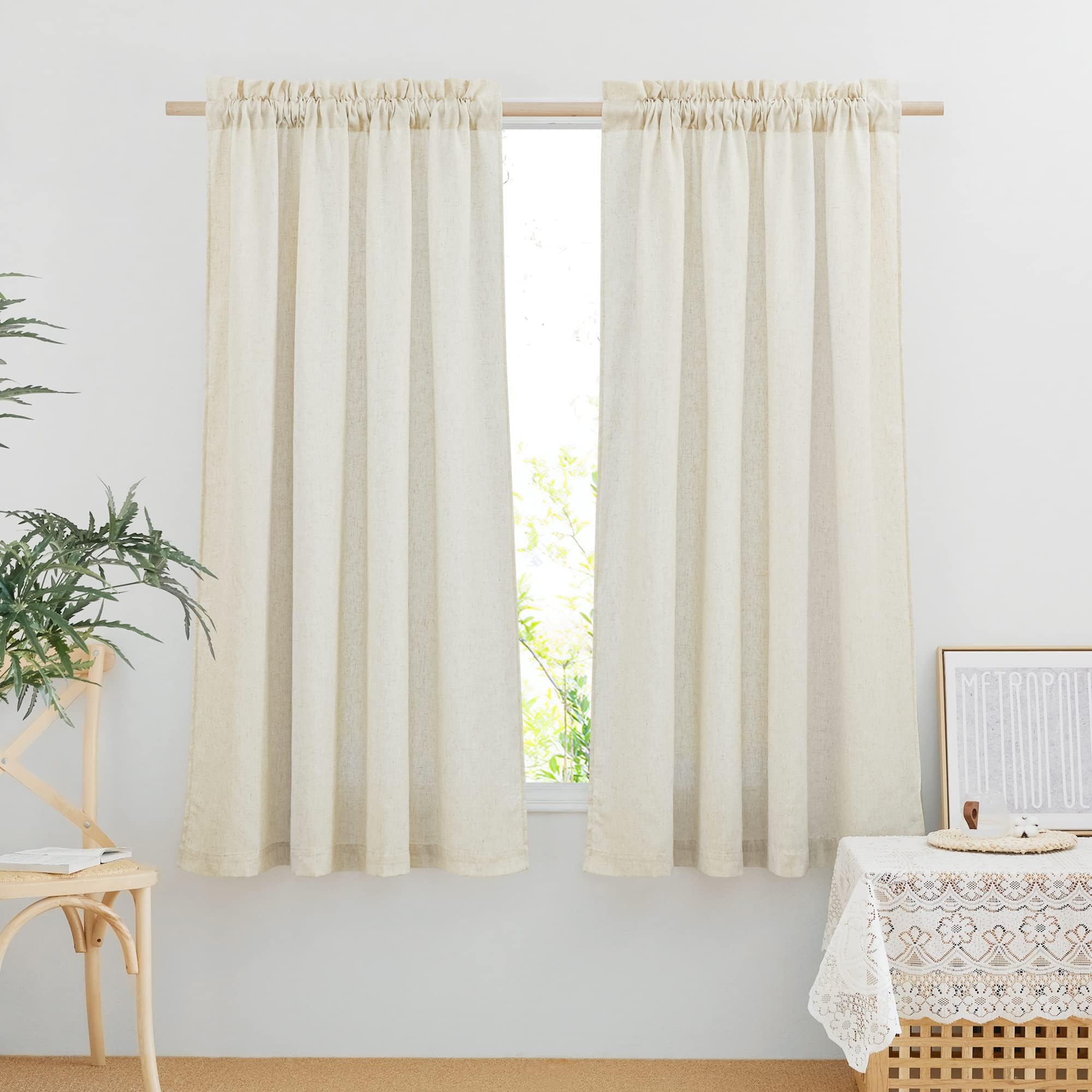 Rideaux semi-transparents en lin mélangé NICETOWN aspect rustique chic pour grand salon lumineux
