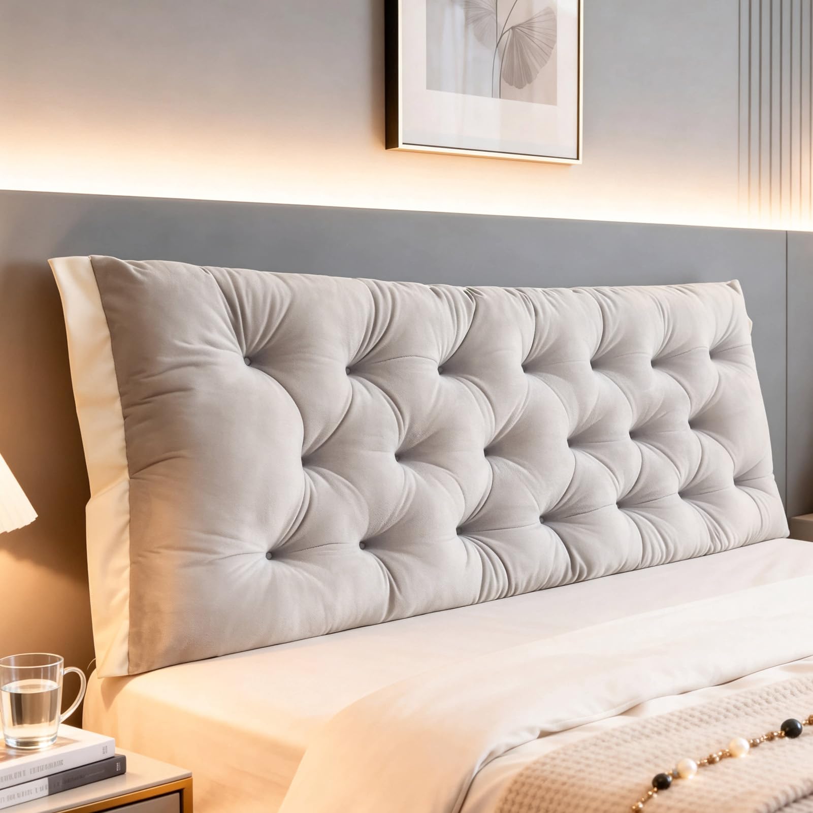 Cuscino Testata Letto Rettangolare,Grande Cuneo Divano Letto con Rullo | Schienale Da Lettura Imbottito in Cotone PP,Cuscino Di Supporto Lombare, Letto Imbottito Con Fascia Elastica