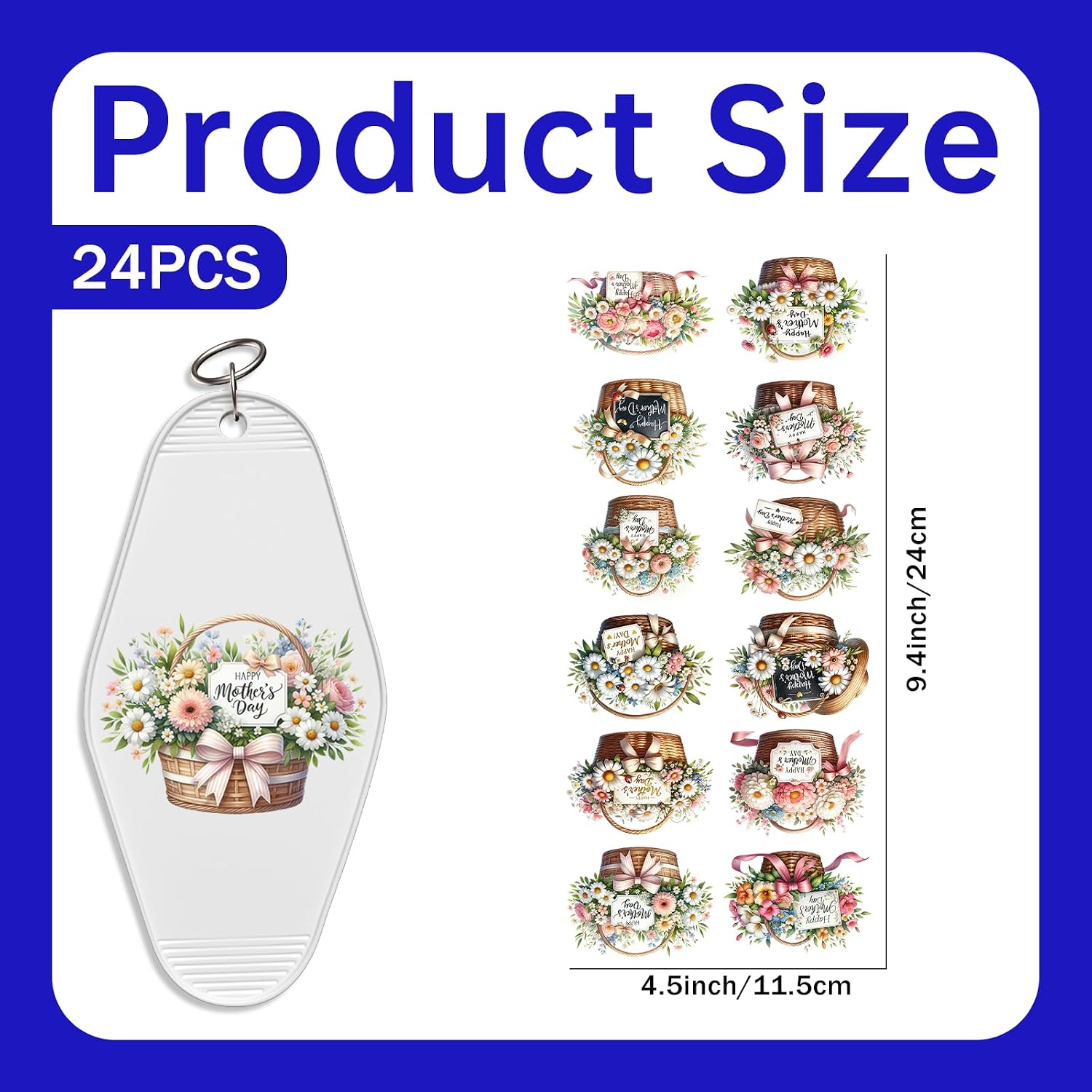 24PCS UV DTF Keychain Stickers, Mom Flower Stickers image 2