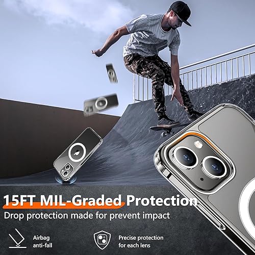 Miniatura 3 de Red2Fire Funda magnética para iPhone 15 Plus transparente para iPhone 14 Plus, compatible con MagSafe, 2 protectores de pantalla de vidrio +