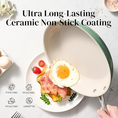 Miniatura 4 de Redchef Sartenes antiadherentes de cerámica para huevos, sartén antiadherente, sartén de cocina de 8 pulgadas, no tóxica con mango que se mantiene