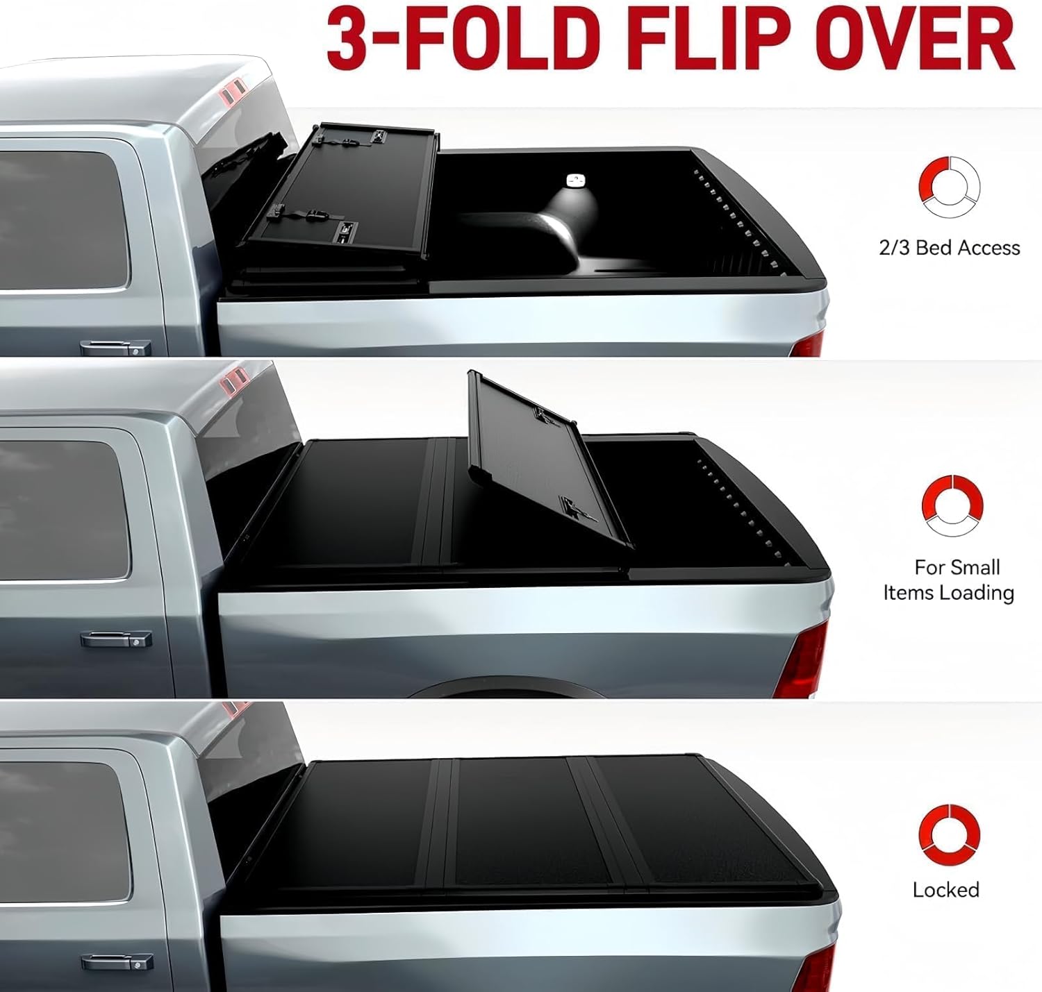 8' Hard Tri-Fold Truck Bed Tonneau Cover Compatible with 2004-2014 Ford F-150 8ft (96") Bed