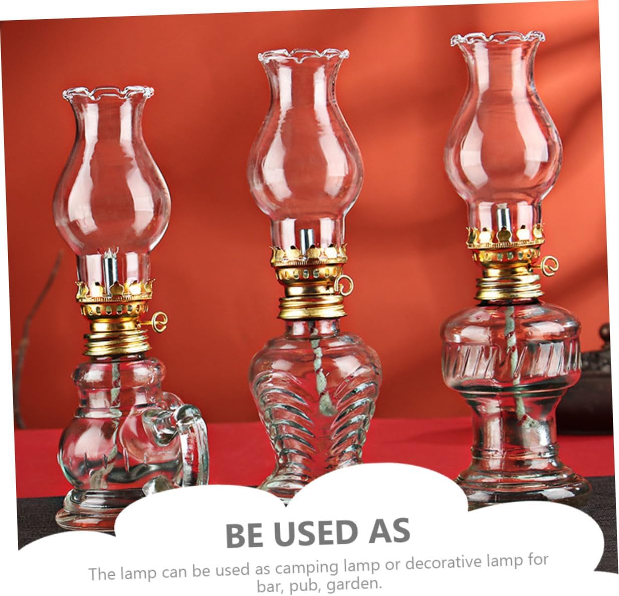 Retro Glass Kerosene Lamp with Thickened Windproof Glass Antique Style Oil Lamp for Home Decor Emergency Lighting Camping and Outdoor Use with Spare Wicks