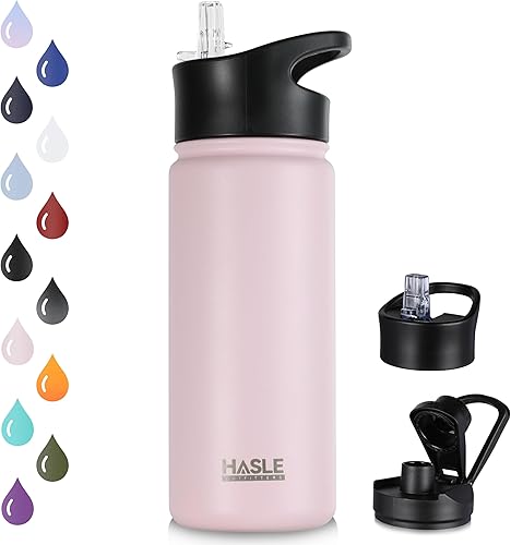 Miniatura 27 de HASLE OUTFITTERS Botella de agua aislada de 16 onzas de acero inoxidable de doble pared al vacío, a prueba de fugas, boca ancha con tapa de popote