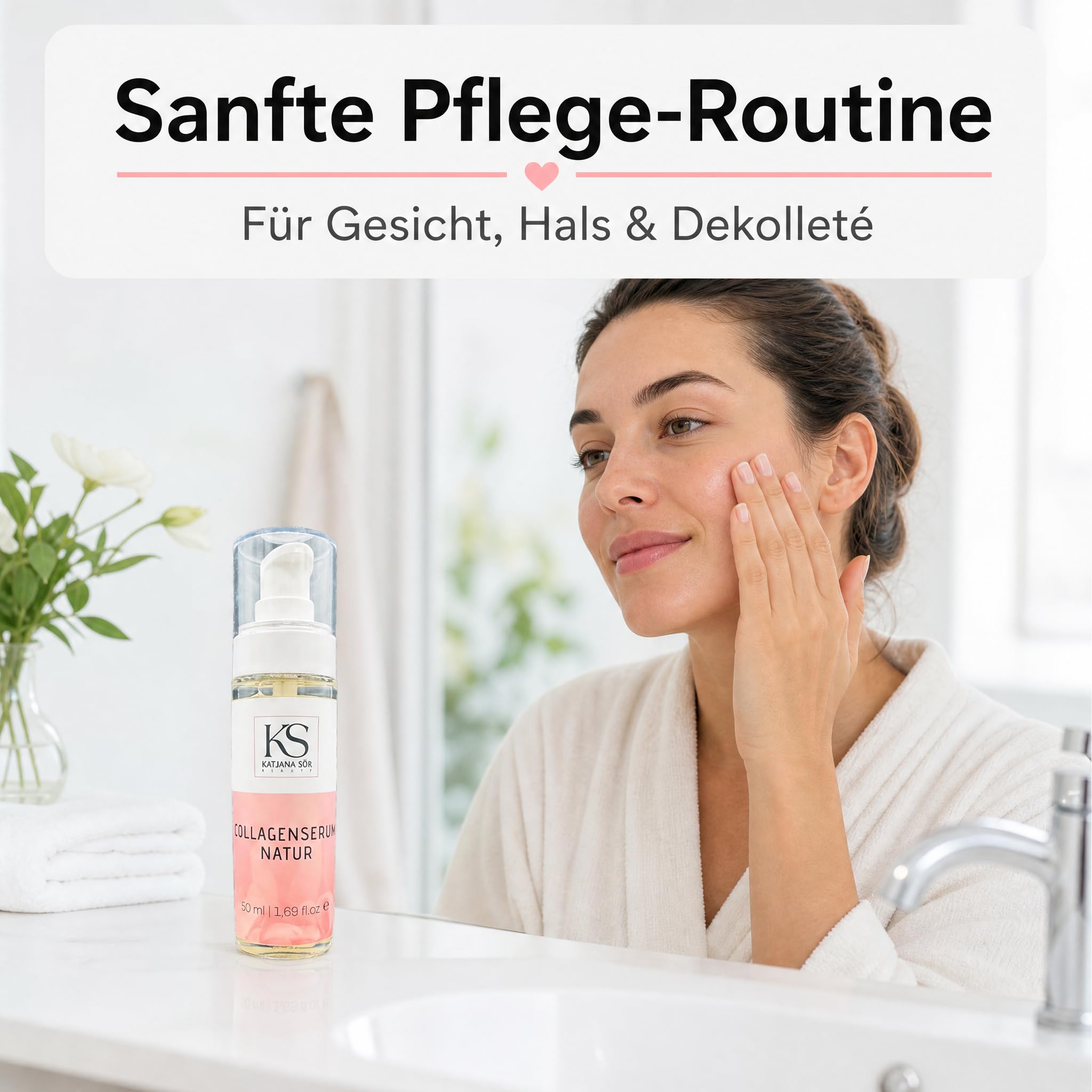 KS Beauty Collagenserum Natur – Hyaluron, Aloe Vera & Rosenöl 50 ml | Feuchtigkeitsserum mit tierischem Kollagen, Aloe Vera & Rosenöl – für trockene, reife und sensible Haut