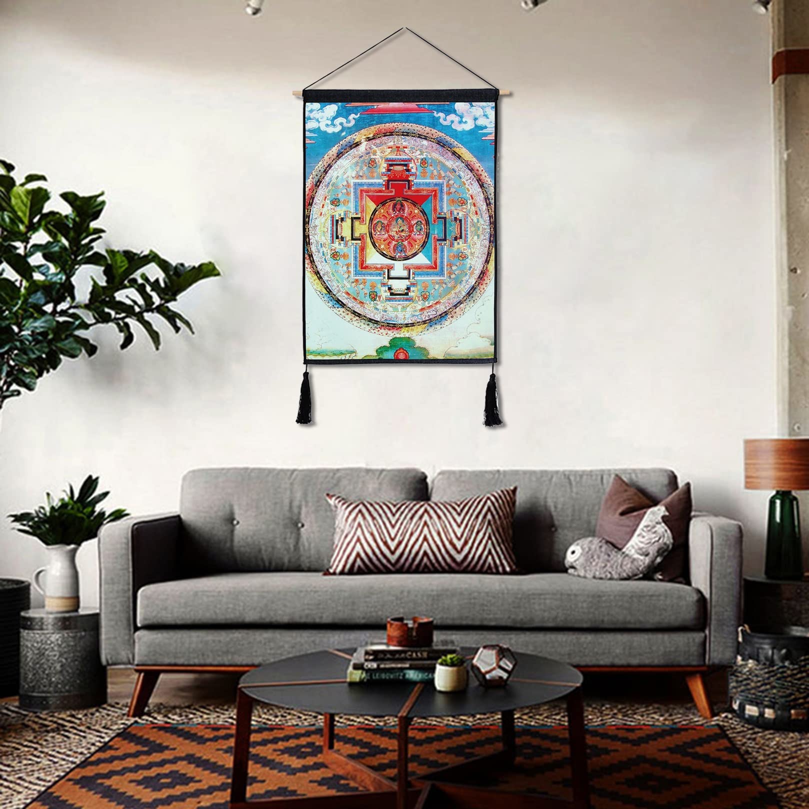 Thangka-Wandteppich, buddhistischer Wandteppich, tibetischer Thangka, tibetischer Thangka-Buddhismus-Wandteppich, Stickerei, Malerei, Mandala, Seide, Wandkunst for Heimdekoration, Meditation (Größe: 4