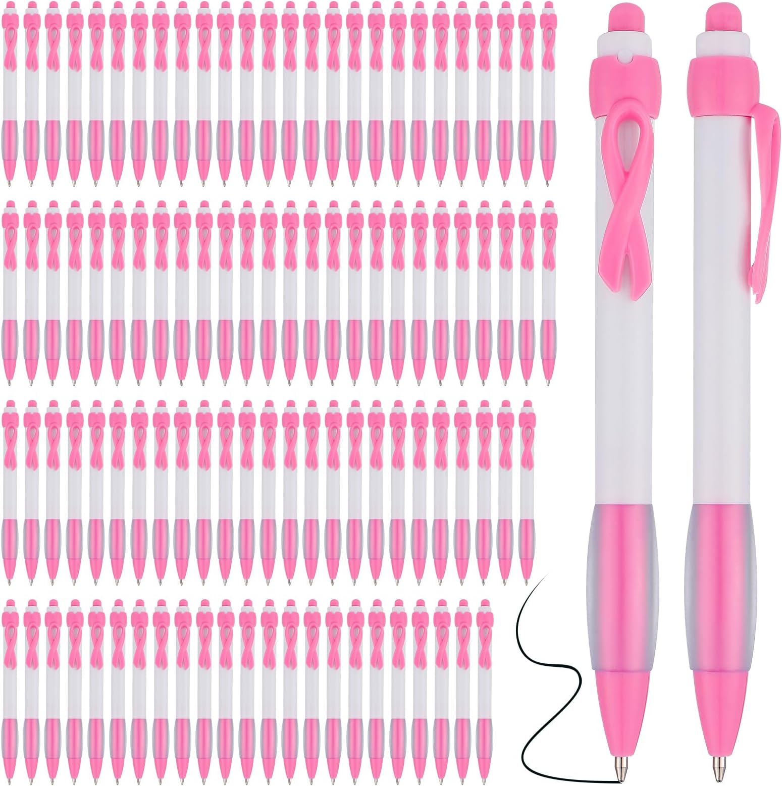 Breast Cancer Awareness Pens, 100 Pcs Pink Ribbon Pens