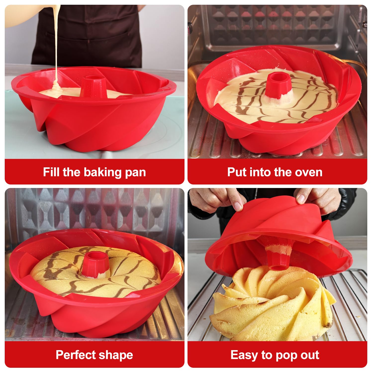 saphe Molde de silicona estriado para tartas, utensilios para hornear, antiadherente, redondo de 10 pulgadas para hacer pasteles, gelatina, gelatina, pan, brownie, molde de silicona para hornear