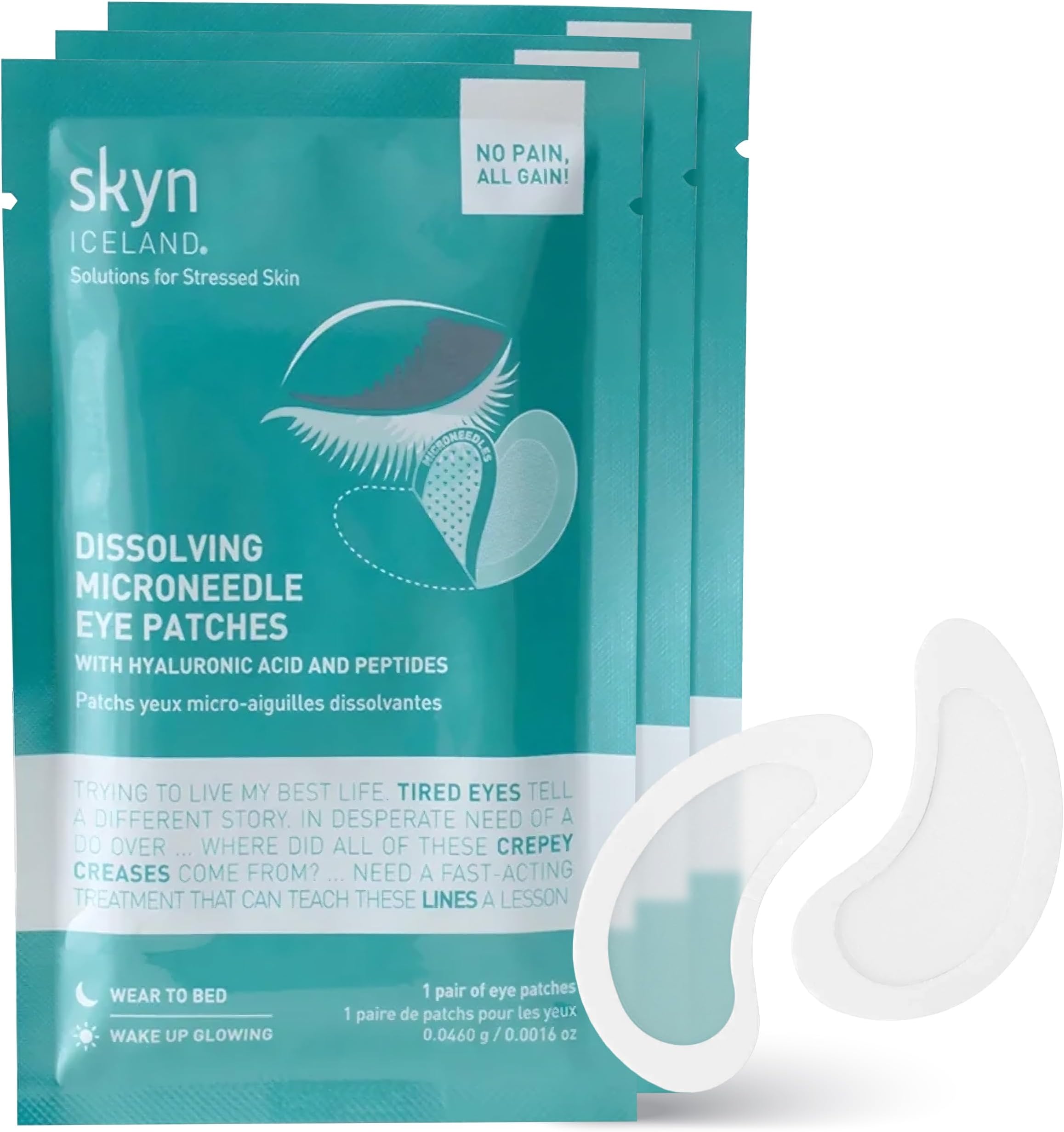 Dissolving Microneedle Eye Patches with Hyaluronic Acid & Peptides: to Hydrate, Firm and Smooth Fine Lines (3 Pack)
