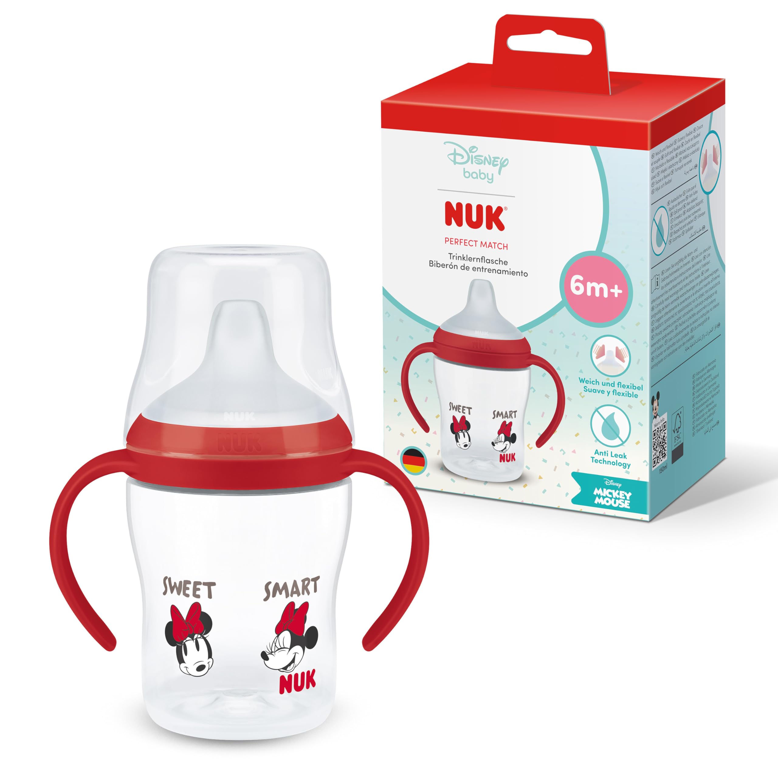 NUK Perfect Match Trinklernflasche | 6+ Monate | 150 ml | Auslaufsicherer Trinklernbecher für Kleinkinder | Anti-Rutsch Griffe | Disney Minni Maus | 1 Stück
