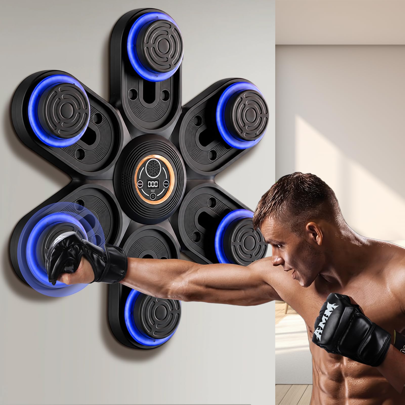 Macchina da boxe musicale, punzonatrice con musica, parete interattiva da boxe per palestra domestica, 9 livelli di velocità regolabili e 3 posizioni di altezza