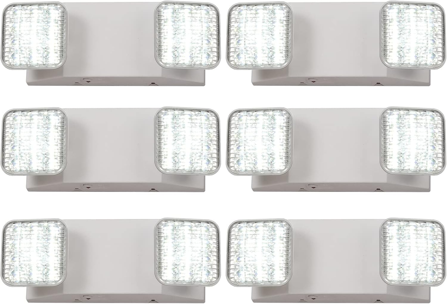 TANLUX LED Emergency Lights with Battery Backup, Two Head Adjustable Commercial Emergency Lights, UL Listed, AC 120/277V, Hardwired Emergency Exit Light Fixtures for Business - 6 Pack(White)