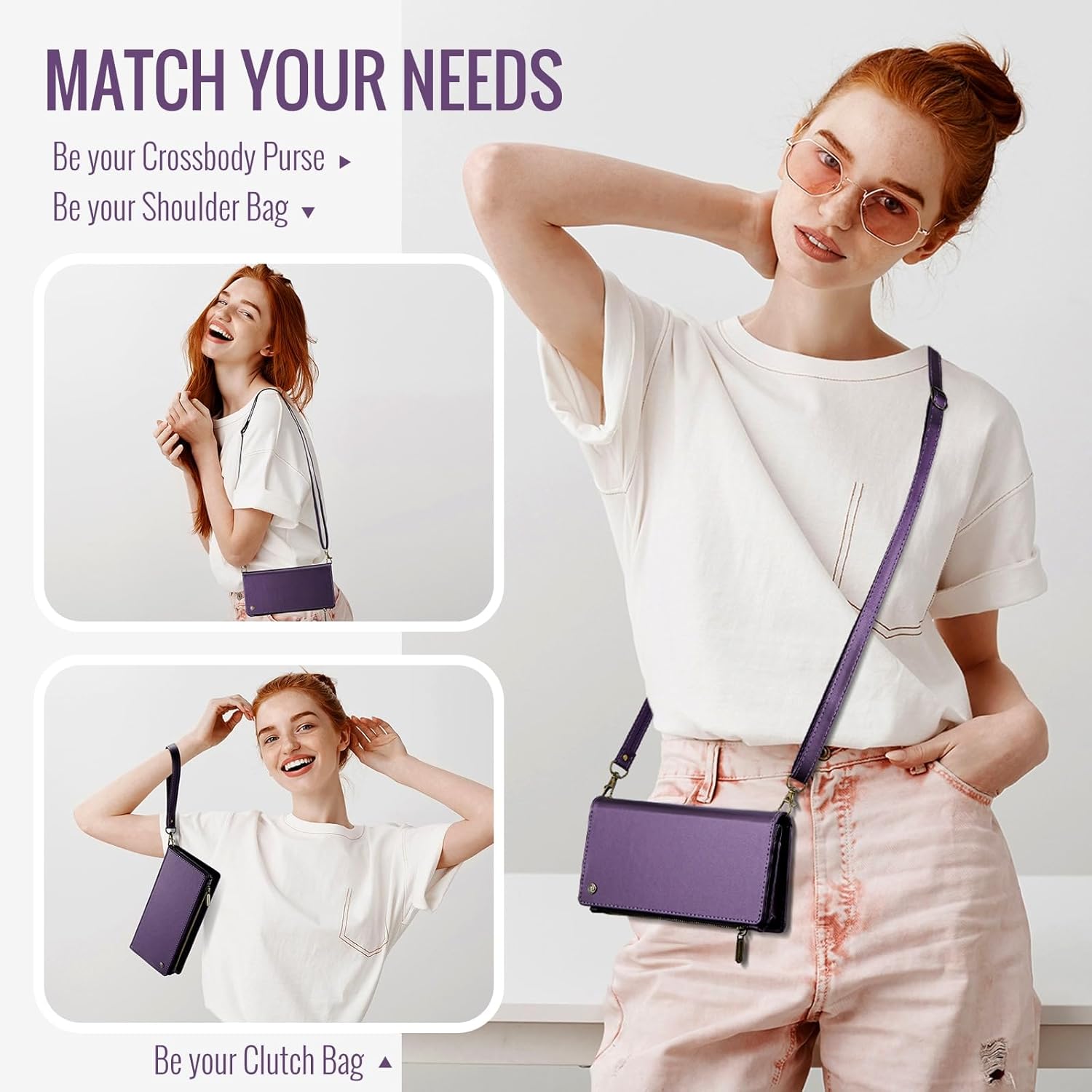 COVO Small Crossbody Bags for Women - RFID Blocking Clutch, Cell Phone Purse, Phone Purses with Crossbody Strap, Fits 6.1-6.7 Inch Phones, PU Leather Magnetic Strap - for Women and Men-PURPLE