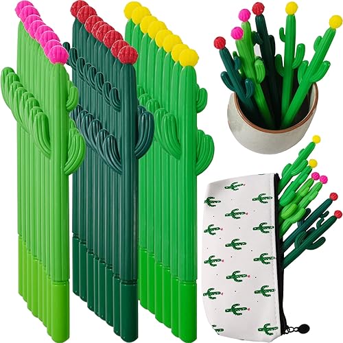 YOOHUA Juego de 31 bolígrafos con forma de cactus con estuche de cactus, tinta de gel, bolígrafos de escritura para oficina, escuela, hogar,